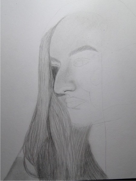 pencil drawing portrait art girl profile self selfie 3
