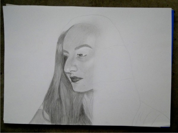 pencil drawing portrait art girl profile self selfie 4